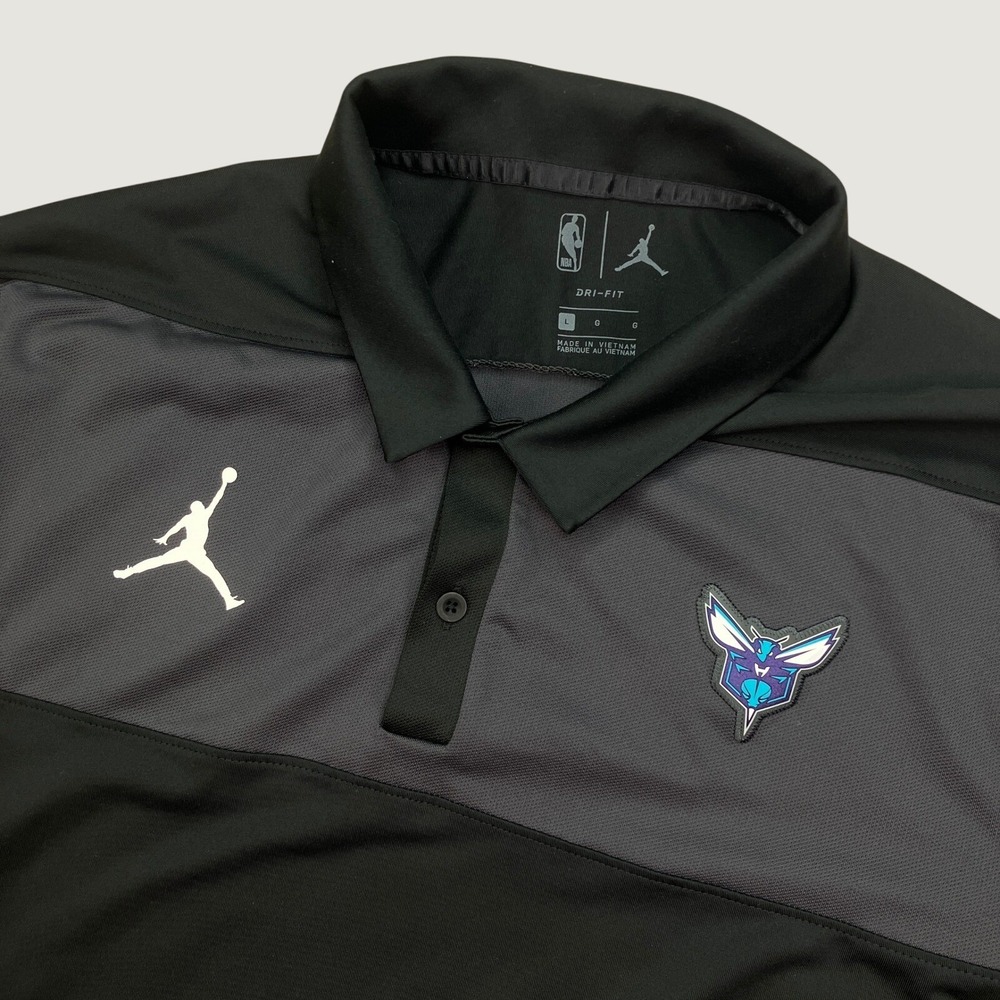 Jordan Mens Large Polo Shirt Black Charlotte Hornets NBA Dri-Fit Jumpman Logo